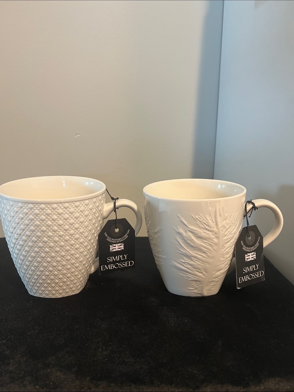 Set of 2 Simply Embossed ceramic mugs